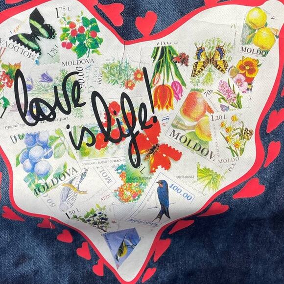 Diane Von Furstenberg In Style Floral Butterfly Stamp Denim Jean Tote Bag - Picture 2 of 7